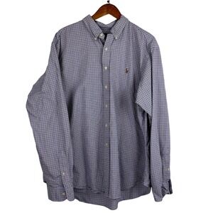 Ralph Lauren Classic Fit Plaid Button Down Shirt Mens XXL Blue White Long Sleeve